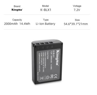Pin và Sạc máy ảnh Olympus BLX1 K-BLX1 hãng Kingma cho Olympus OM1