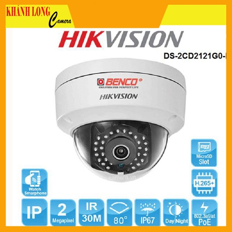 Camera IP Dome 2MP H265+ Hikvision DS-2CD2121G0-IWS