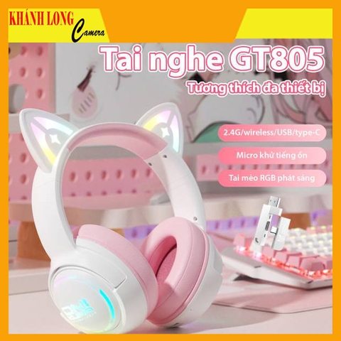 TAI NGHE ONIKUMA GT838 Tri-Mode (2.4G+Bluetooth+Wired) White Pink