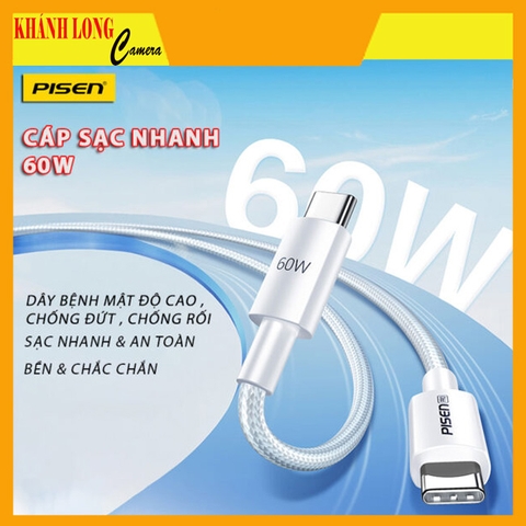 Cáp sạc PISEN PRO-Linen USB-C (C-C) PD 60W 1.5m
