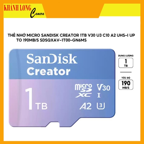 Thẻ nhớ micro SanDisk Creator 1TB V30 U3 C10 A2 UHS-I up to 190MB/s
