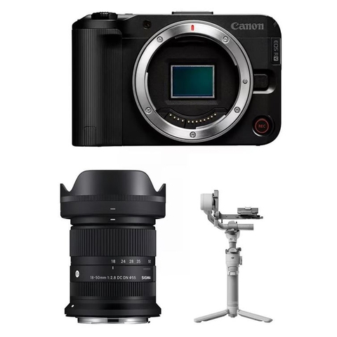 Canon EOS R50 V Body + Sigma 18-50mm F2.8 DC DN (C) + DJI RS 4 Mini - Chính Hãng