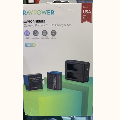 BỘ 2 PIN,1 SẠC RAVPOWER  GOPRO HERO 9,10,11 (RP-BC1003)