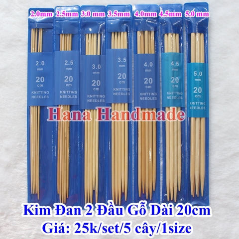 Kim đan len 2 đầu gỗ 20cm 25k/set 5 cây