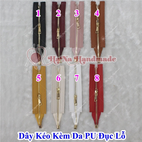 Đoạn dây kéo kèm da Pu đục lỗ 24cm