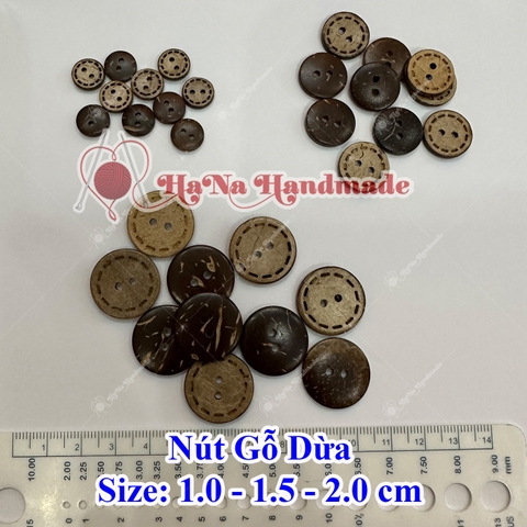 Nút gỗ dừa set 10 cái size 1cm -1.5cm -2.0cm