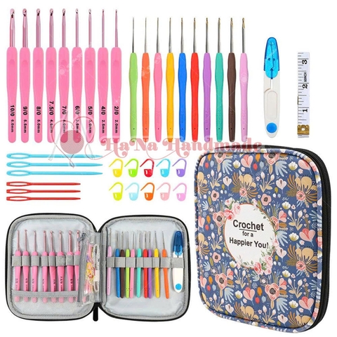Bộ kim móc cán dẻo 19 cây kèm ví và phụ kiện