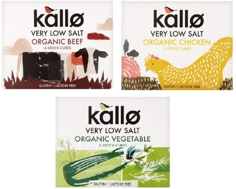 Viên nêm hữu cơ Kallo Ko chứa bột ngọt, Ko Gluten + Lactose hàm lượng muối cực thấp