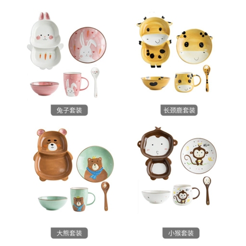 Set ăn dặm gốm sứ 4 món hình thú dễ thương