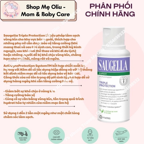 Dung dịch vệ sinh Saugella Triple Protection màu tím giảm ngứa rát,viêm cho mẹ bầu,sau sinh 250ml