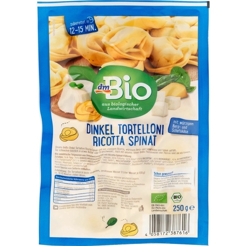 Hoành thánh tortellini nhân phô mai/rau bina DMBIO