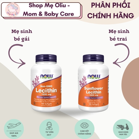 Viên uống chống tắc tia sữa Now Lecithin 1200mg - Sunflower Lecithin 100v