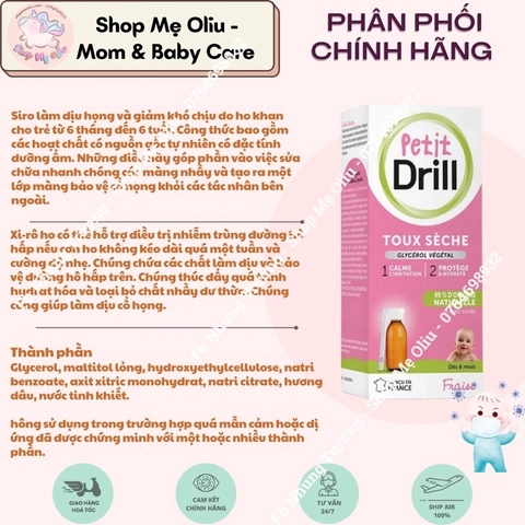 Siro tinh chất viêm họng Petit Drill Dry Cough, ho khan cho bé từ 6 tháng 125ml