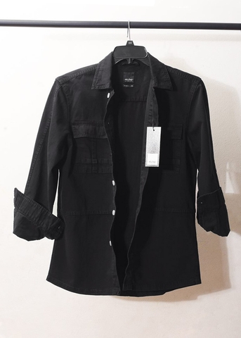 Áo khoác denim nam màu đen fom rộng thời trang nam