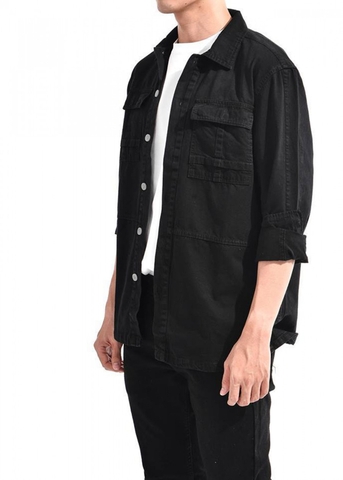 Áo khoác denim nam màu đen fom rộng thời trang nam