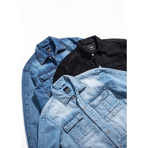 Áo khoác denim nam màu đen fom rộng thời trang nam