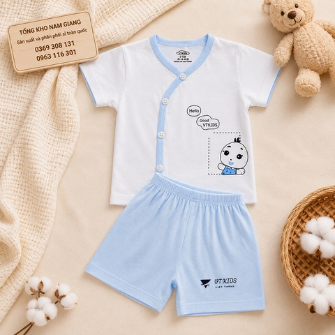 Bộ cộc sơ sinh thun lạnh VTKids cài chéo VTBC8