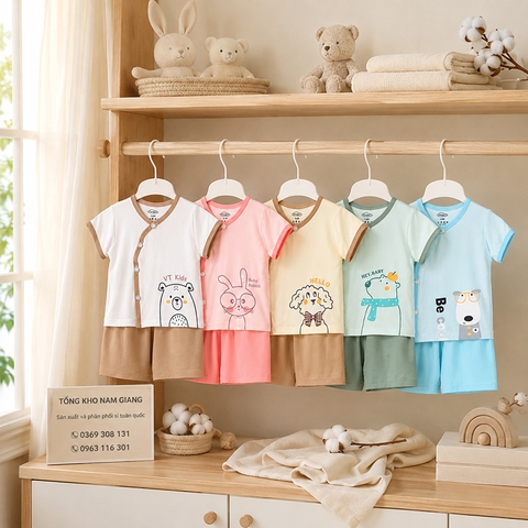 Bộ cộc sơ sinh thun lạnh VTKids cài chéo VTBC1
