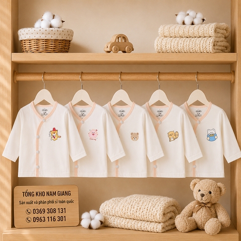Áo dài sơ sinh thun lạnh VTKids cài lệch VTAD3