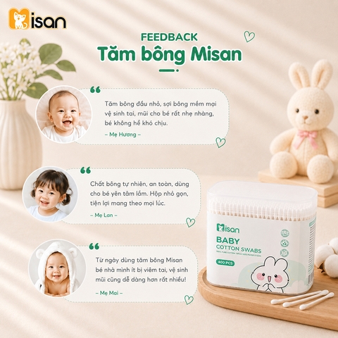 Tăm bông sơ sinh Misan 2 đầu 400 que