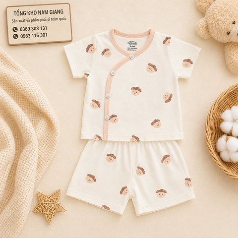 Bộ cộc sơ sinh thun lạnh VTKids cài chéo VTBC12