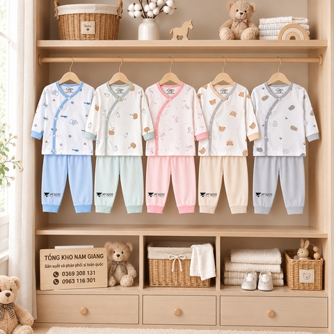 Bộ dài sơ sinh thun lạnh VTKids cài lệch VTBD25