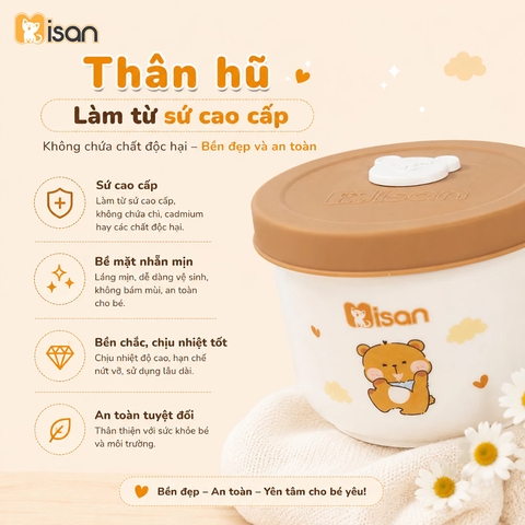 Hũ sứ Misan ăn dặm nắp silicon 250ml