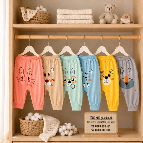 Quần dài sơ sinh thun lạnh VTKids mông thú VTQD8