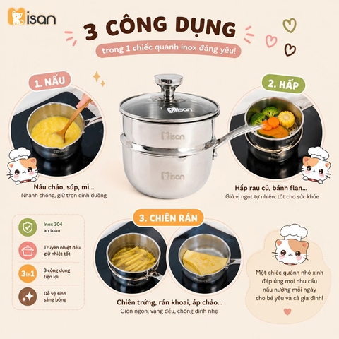 Quánh inox 304 Misan kèm xửng hấp