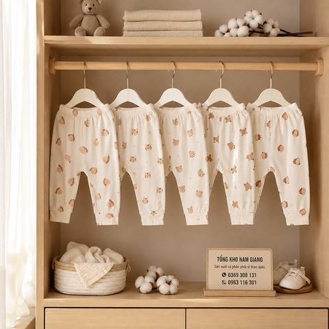 Quần dài sơ sinh thun lạnh VTKids đáp đũng VTQD6