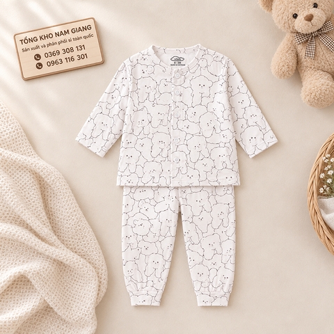 Bộ dài sơ sinh thun lạnh VTKids cài lệch VTBD16