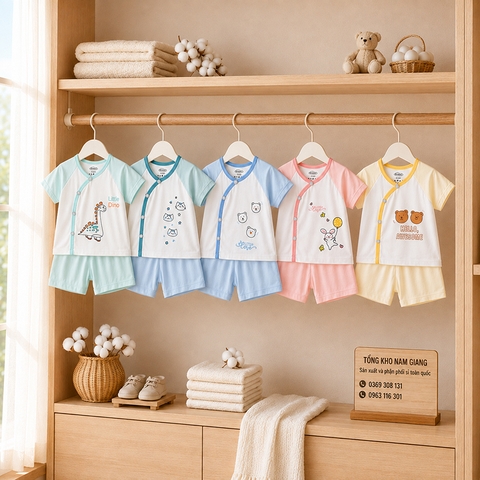 Bộ cộc sơ sinh thun lạnh VTKids cài chéo VTBC14