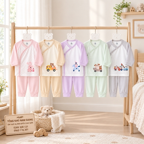 Bộ dài sơ sinh thun lạnh HG cài lệch HGBD5