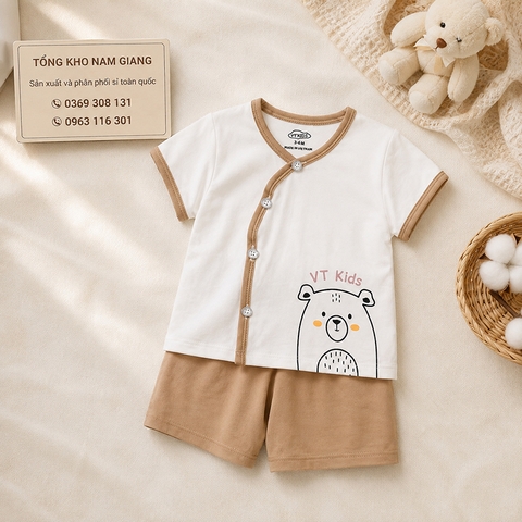 Bộ cộc sơ sinh thun lạnh VTKids cài chéo VTBC1