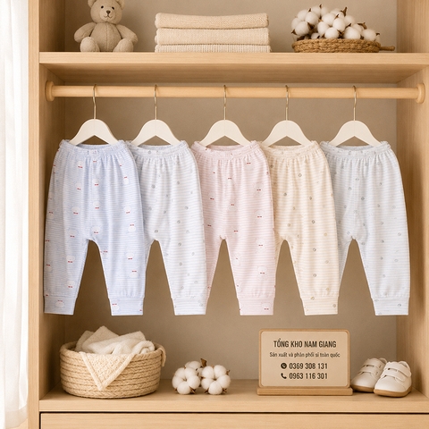 Quần dài sơ sinh thun lạnh VTKids đáp đũng VTQD7