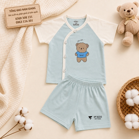 Bộ cộc sơ sinh thun lạnh VTKids cài chéo VTBC9