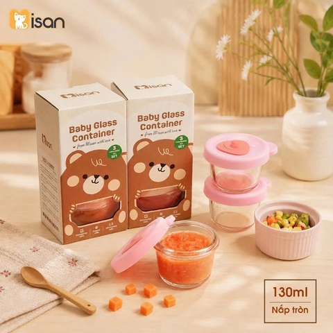 Sét 3 hũ thủy tinh gấu Misan nắp silicon trơn