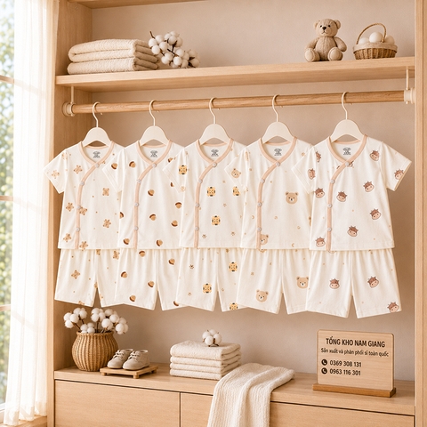 Bộ cộc sơ sinh thun lạnh VTKids cài chéo VTBC12