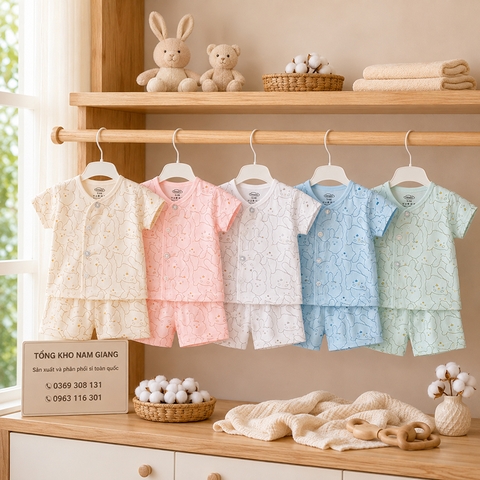 Bộ cộc sơ sinh thun lạnh VTKids cài chéo VTBC2