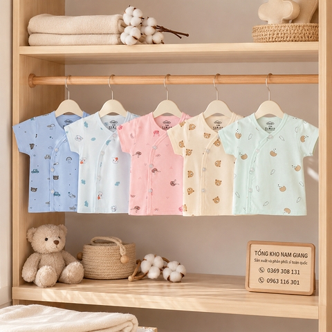 Áo cộc sơ sinh thun lạnh VTKids cài chéo VTAC5