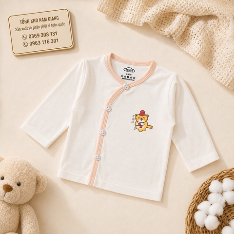 Áo dài sơ sinh thun lạnh VTKids cài lệch VTAD3