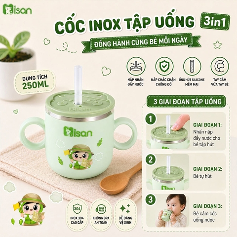 Cốc tập uống inox 3in1 Misan