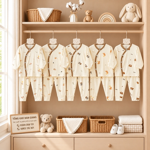 Bộ dài sơ sinh thun lạnh VTKids cài chéo VTBD12