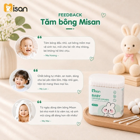 Tăm bông sơ sinh Misan 2 đầu 200 que