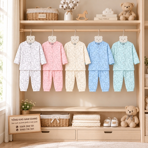 Bộ dài sơ sinh thun lạnh VTKids cài lệch VTBD16