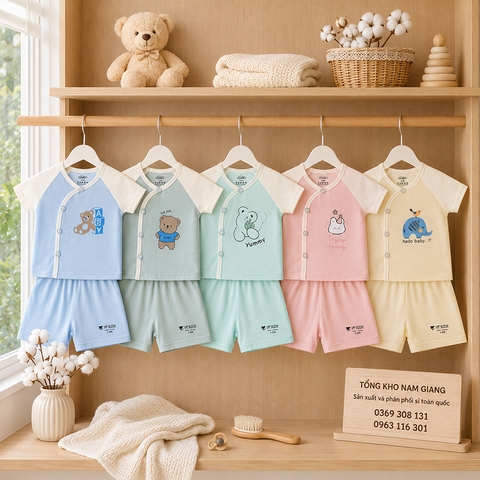 Bộ cộc sơ sinh thun lạnh VTKids cài chéo VTBC9