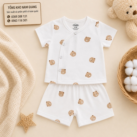 Bộ cộc sơ sinh thun lạnh VTKids cài chéo VTBC13