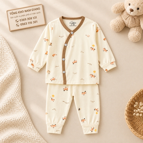 Bộ dài sơ sinh thun lạnh VTKids cài chéo VTBD12