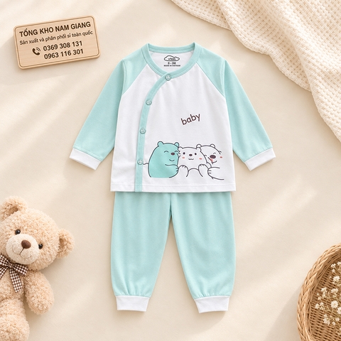 Bộ dài sơ sinh thun lạnh VTKids cài lệch VTBD30