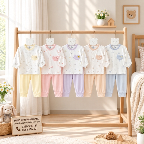 Bộ dài sơ sinh thun lạnh HG cài lệch HGBD16
